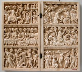 Diptych, 3 registers, bands of rosettes (décor de roses) (Front)