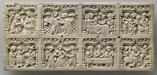 Panel (fragment of a casket), 2 registers, 4 ogee arches across (coffret) (Front)