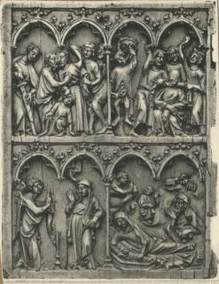 Wing, left (fragment of a diptych), 2 registers, 4 arches across (frise d'arcatures; colonnettes) (Front)