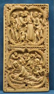 Wing, left (fragment of a diptych), 2 registers, with quatrefoils (quatre-feuilles) (Front)