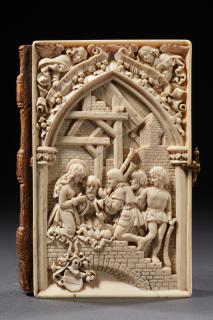 Panels (2), 1 register, 1 arch across; used as part of the binding of a book (Front, panel 2)