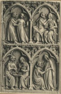 Writing tablet, 2 registers, 2 arches across, bands of rosettes (tablette à écrire; frise d'arcatures; colonnettes; décor de roses) (Front)