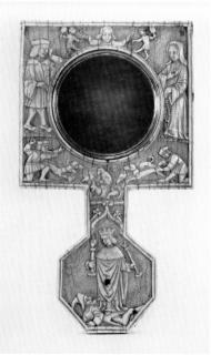 Mirror with handle, sundial and compass (miroir à manche; cadran solaire; boussole) (Front)