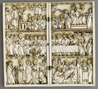 Diptych, 3 registers, bands of rosettes (décor de roses) (Front)