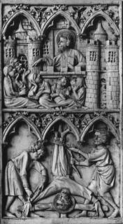 Panel (part of a polyptych), 2 registers, 3 arches across (frise d'arcatures) (Front)