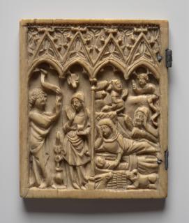 Wing, left (fragment of a diptych), 2 registers, 4 arches across (frise d'arcatures; colonnette) (Front)