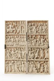 Diptych, 4 registers, bands of rosettes (décor de roses) (Front)