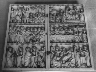 Diptych, 3 registers, bands of rosettes (décor de roses) (Front)