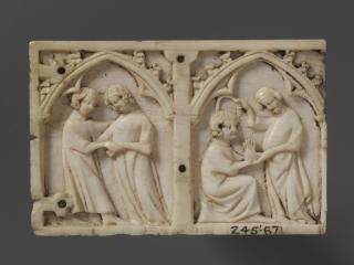 Panel (fragment of a casket), 1 register, 2 arches across (coffret; frise d'arcatures) (Front)