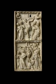 Wing, left (part of a diptych), 2 registers, bands of rosettes (décor de roses) (Front)