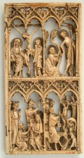 Openwork wing, right (fragment of a diptych), 2 registers, 4 arches across (frise d'arcatures; colonnettes; plaque ajourée) (Front)