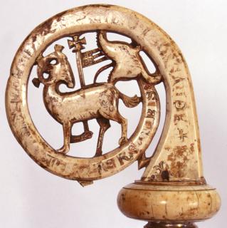 Head of painted crozier (crosse) (Side)