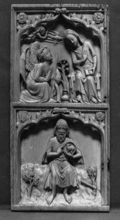 Wing, left (part of a polyptych, or triptych), 2 registers, 1 ogee arch across (plaquette) (Front)