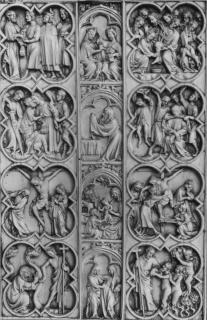 Diptych, 4 registers, with quatrefoils and arches (quatre-feuilles) (Wing, right)