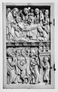 Wing, left (fragment of a diptych), 2 registers, bands of rosettes (décor de roses) (Front)