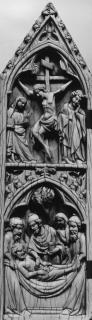 Gabled diptych, 2 registers, 1 arch across (Wing, left)