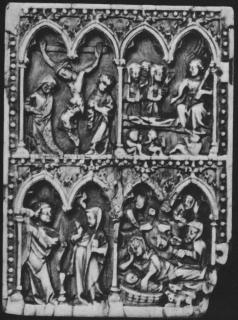 Wing, left (fragment of a diptych), 2 registers, 4 arches across (frise d'arcatures, colonnettes) (Front)