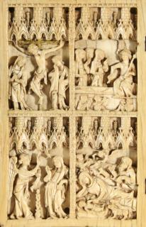 Wing, left (part of a diptych), 2 registers, 6 paired arches across, bands of rosettes (frise d'arcatures; décor de roses) (Front)
