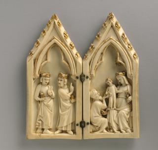 Gabled diptych, 1 register, 1 arch across (Front)