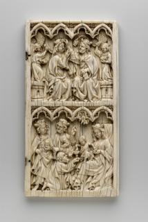 Wing, right (part of a diptych), 2 registers, 4 arches across, bands of rosettes (frise d'arcatures; décor de roses) (Front)