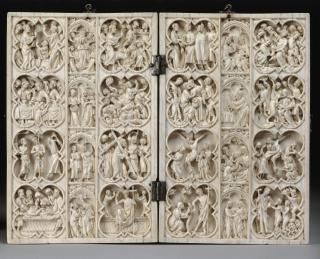 Diptych, 4 registers, with quatrefoils and arches (quatre-feuilles) (Front)