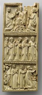 Wing, left (part of a diptych), 3 registers, bands of rosettes (décor de roses) (Front)