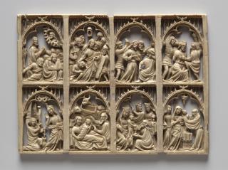 Openwork panel (possibly fragment of a casket), 2 registers, 4 arches across (colonnettes; frise d'arcatures; plaque ajourée) (Front)