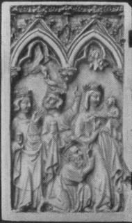 Diptych, 1 register, 2 arches across, bands of rosettes (frise d'arcatures; plaquette; décor de roses) (Wing, left)