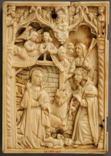 Wing, left (fragment of a diptych), 1 register, 2 ogee arches across (plaquette) (Front)