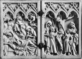 Diptych, 1 register, 3 arches across (frise d'arcatures; plaquettes) (Front)