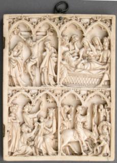 Wing, right (fragment of a diptych), 2 registers, 4 arches across (colonnettes; frise d'arcatures) (Front)