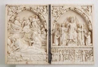 Diptych, 1 register, 1 arch across, band of rosettes (plaquettes; décor de roses) (Front)