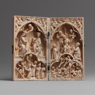 Diptych, 2 registers, 1 arch across, bands of rosettes (plaquettes; décor de roses) (Front)