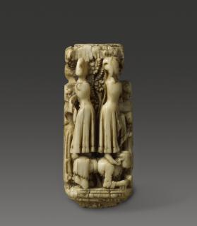 Knife handle, 4 sides (manche de couteau) (Side (ladies standing on the back of a crouching man))