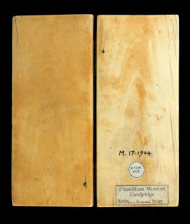 Diptych, 2 registers, 1 arch across, bands of rosettes (décor de roses; colonnettes) (Back)