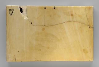 Panel (lower register, fragment of the right wing of a diptych), 1 register, 6 arches across, bands of rosettes (frise d'arcatures; décor de roses) (Back)