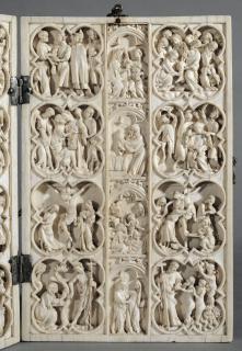 Diptych, 4 registers, with quatrefoils and arches (quatre-feuilles) (Wing, right)