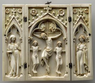 Triptych, 1 register, 1 arch across, with rosettes (colonnettes) (Front)