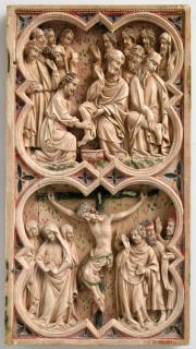 Wing, right (part of a diptych), 2 registers, with quatrefoils (quatre-feuilles) (Front)