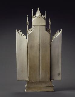 Triptych, 3 registers, with arches (tabernacle; colonnettes; frise d'arcatures) (Back)