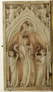 Diptych, 1 register, 1 arch across (plaquette; colonnettes) (Left wing)