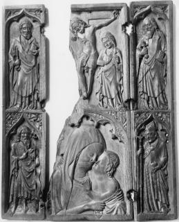 Triptych, 2 registers, with ogee arches; also known as the 'Grandisson Triptych' (Front)