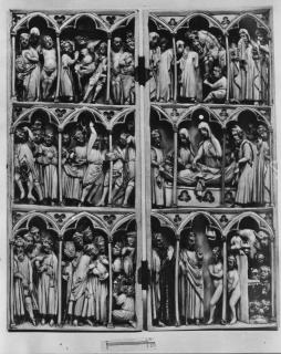 Diptych, 3 registers, 2 full and a half arches across (colonnettes; frise d'arcatures) (Front)