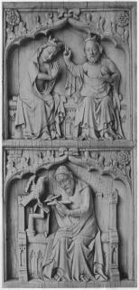 Wing, right (part of a polyptych or triptych), 2 registers, 1 ogee arch across (Front)