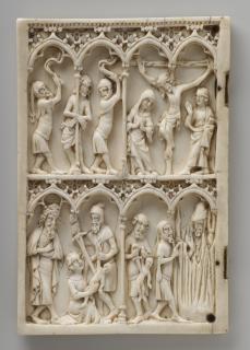 Wing, left (fragment of a diptych), 2 registers, 4 arches across (frise d'arcatures; colonnettes) (Front)