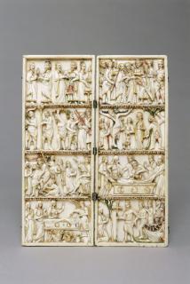 Diptych, 4 registers, bands of rosettes (décor de roses) (Front)