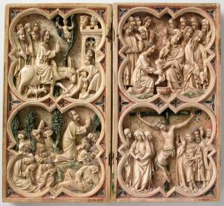 Wing, left (part of a diptych), 2 registers, with quatrefoils (quatre-feuilles) (Front)