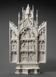 Triptych, 3 registers, with arches (tabernacle; colonnettes; frise d'arcatures) (Front)