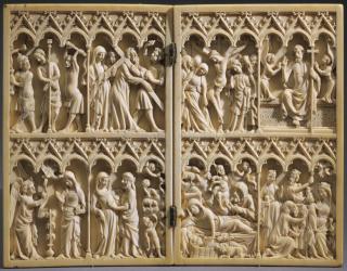 Diptych, 2 registers, 6 arches across (frise d'arcatures; colonnettes) (Front)