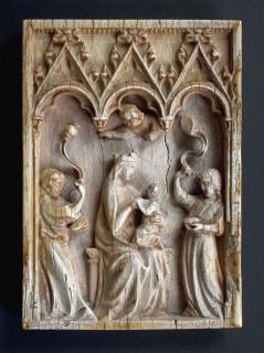 Wing, left (fragment of a diptych), 1 register, 3 arches across (frise d'arcatures; plaquette; colonnettes) (Front)